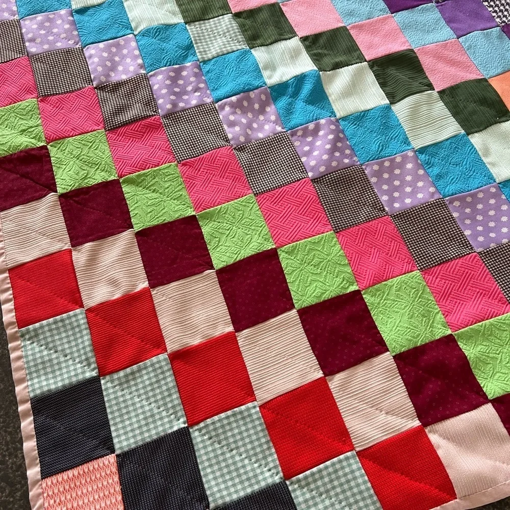 Vtg Quilt Patchwork Handsewn Baby Shabby Cottage Core Cotton Fabric 43”x33”